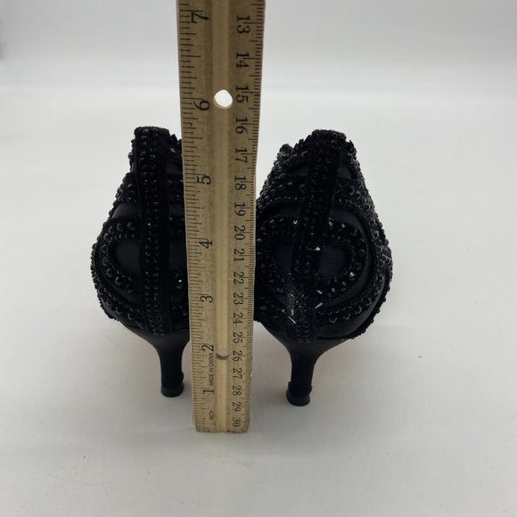 XYD black pointy toe rhinestone low heels kitten pumps shoes - Picture 5 of 8